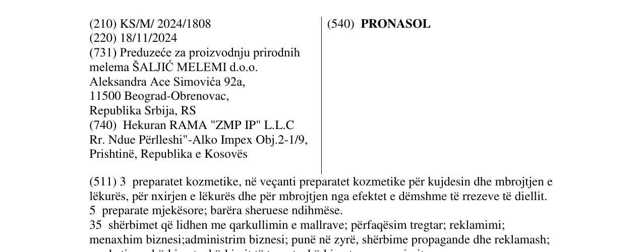 Zëri i markës PRONASOL në buletin