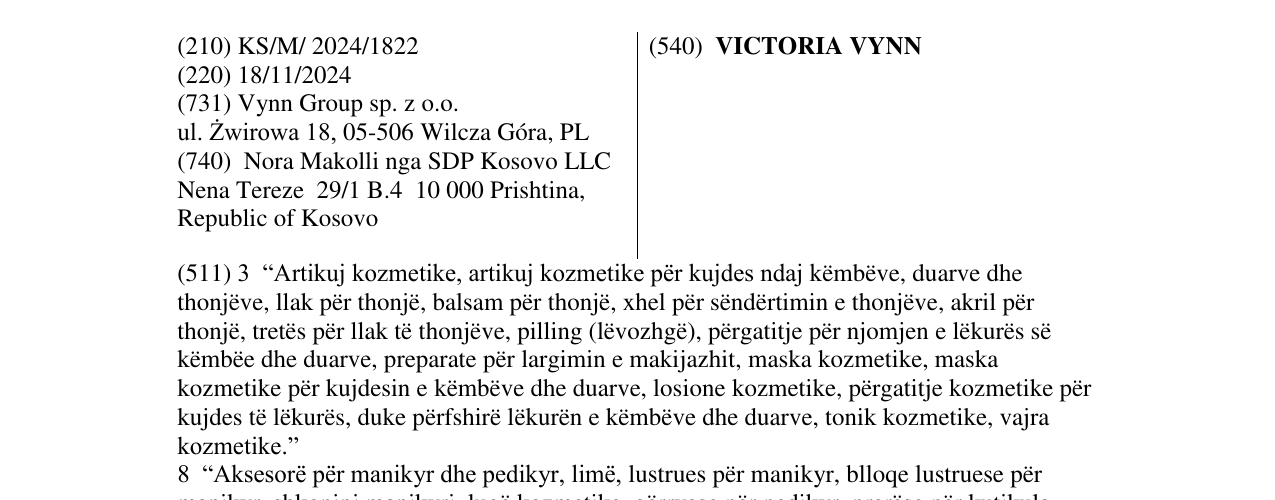 Zëri i markës VICTORIA VYNN në buletin