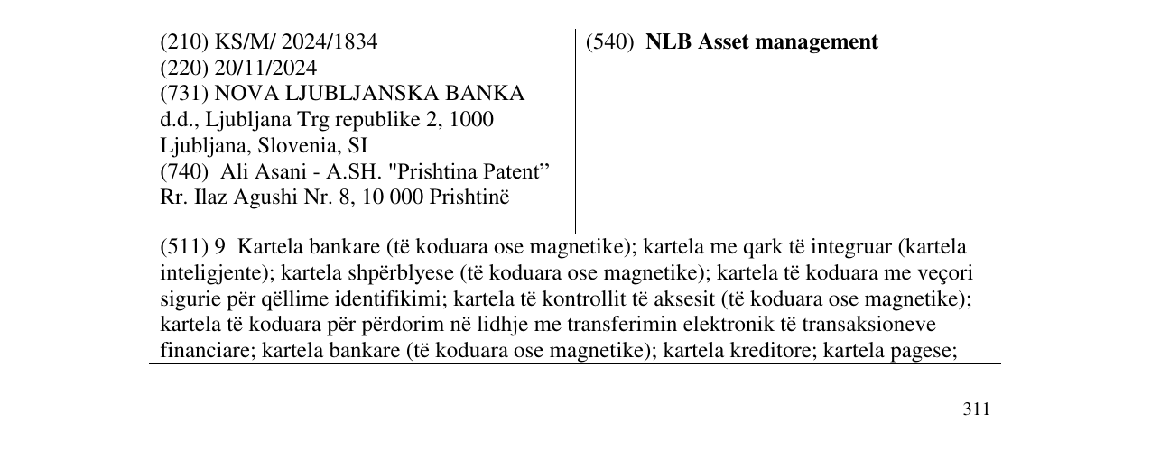 The entry of the trademark NLB Asset management in the bulletin