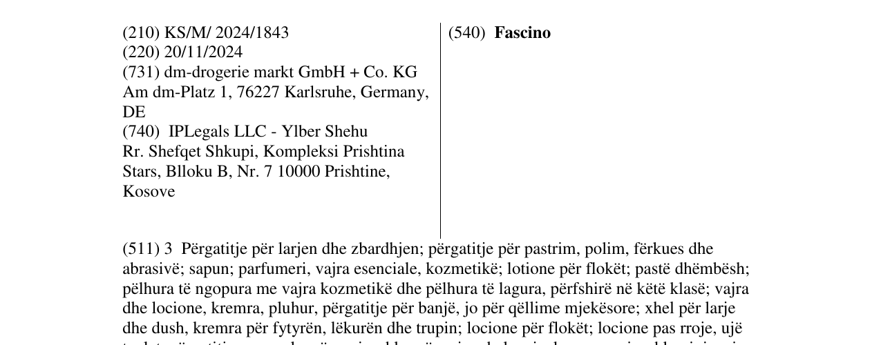 Zëri i markës Fascino në buletin