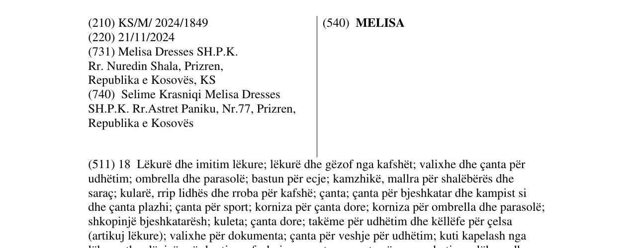 Zëri i markës MELISA në buletin