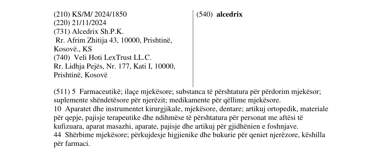 Zëri i markës alcedrix në buletin