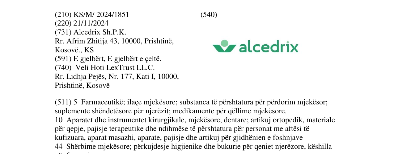 Zëri i markës alcedrix në buletin