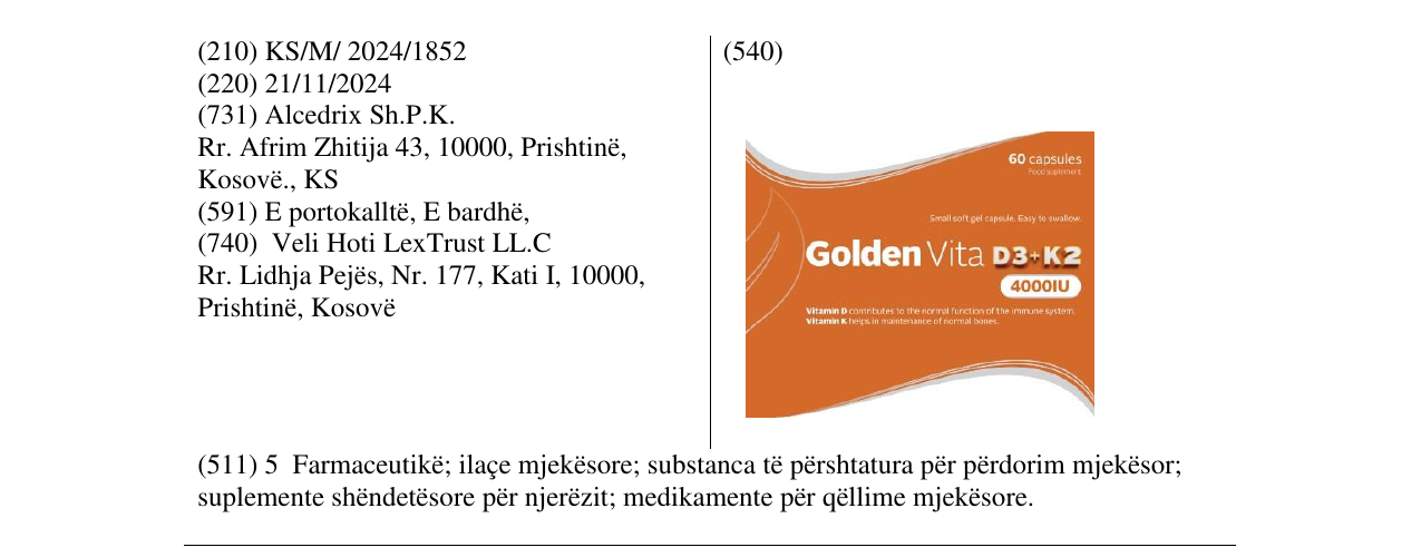 Zëri i markës Golden Vita D3+K2 në buletin