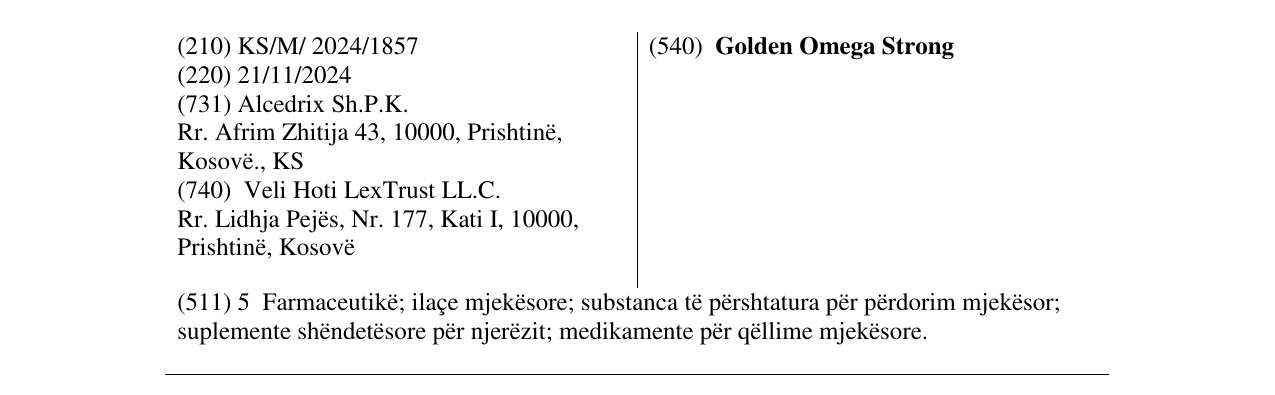Zëri i markës Golden Omega Strong në buletin