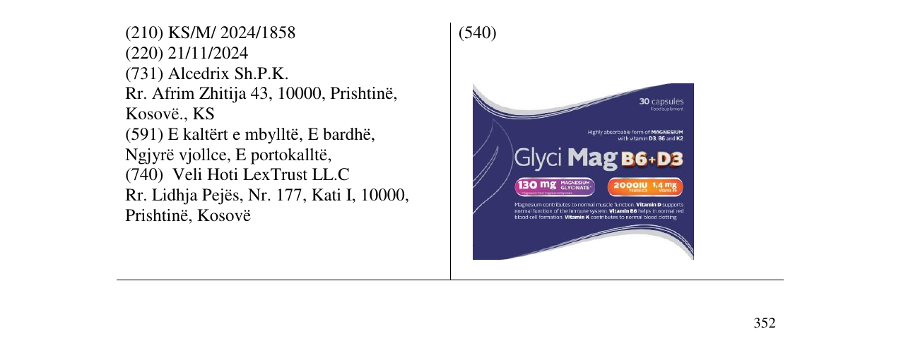 Zëri i markës Glyci Mag B6+D3 në buletin