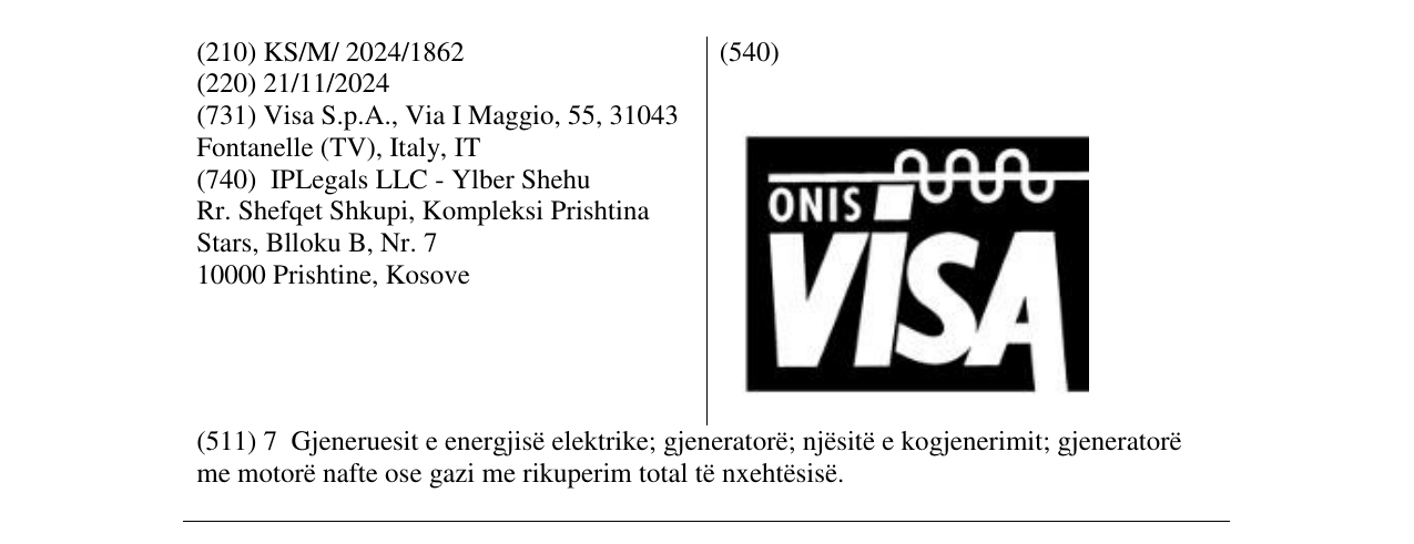 Zëri i markës ONIS VISA në buletin
