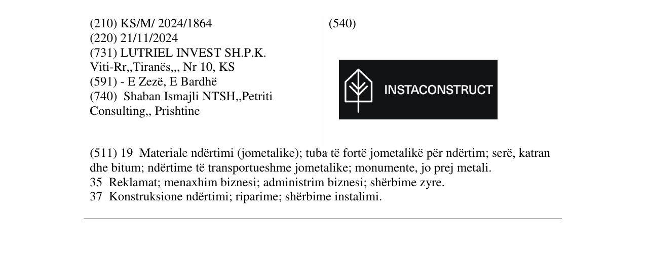 Zëri i markës INSTACONSTRUCT në buletin