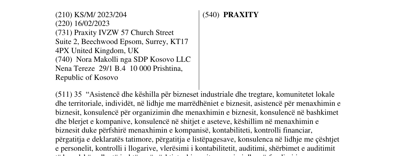 Zëri i markës PRAXITY në buletin