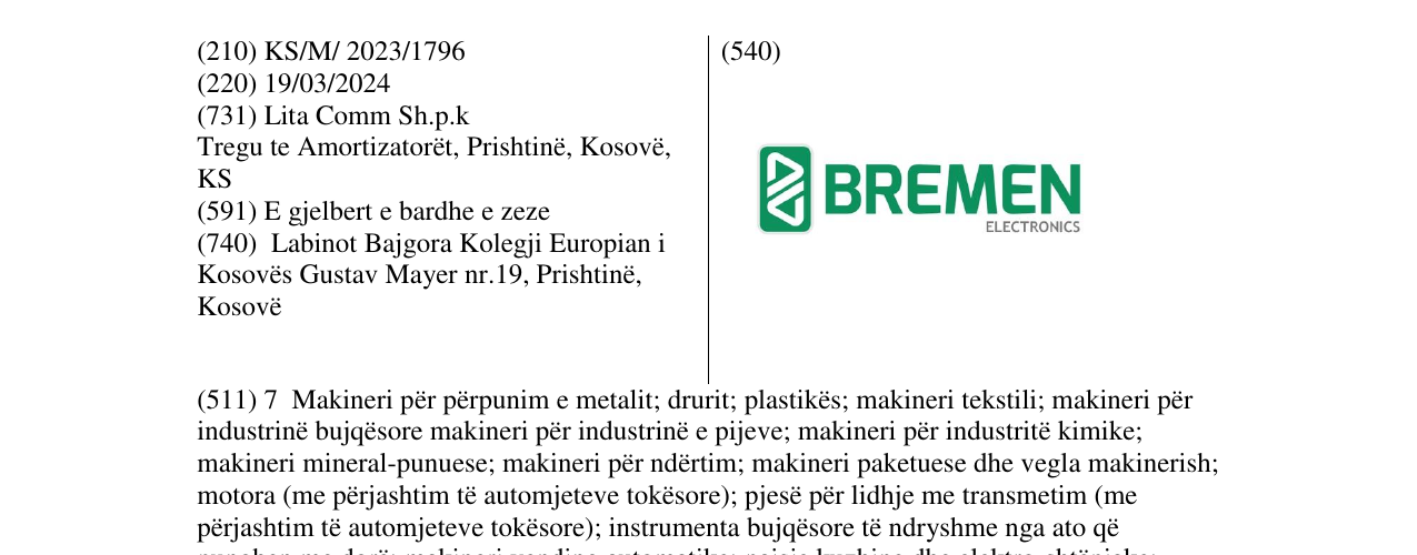 Zëri i markës BREMEN në buletin