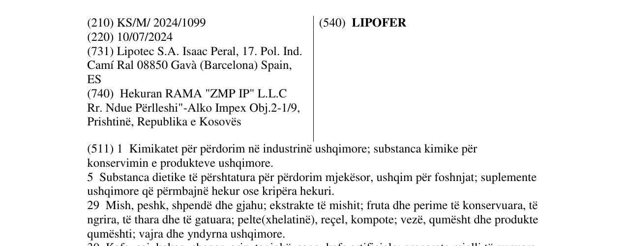 Zëri i markës LIPOFER në buletin