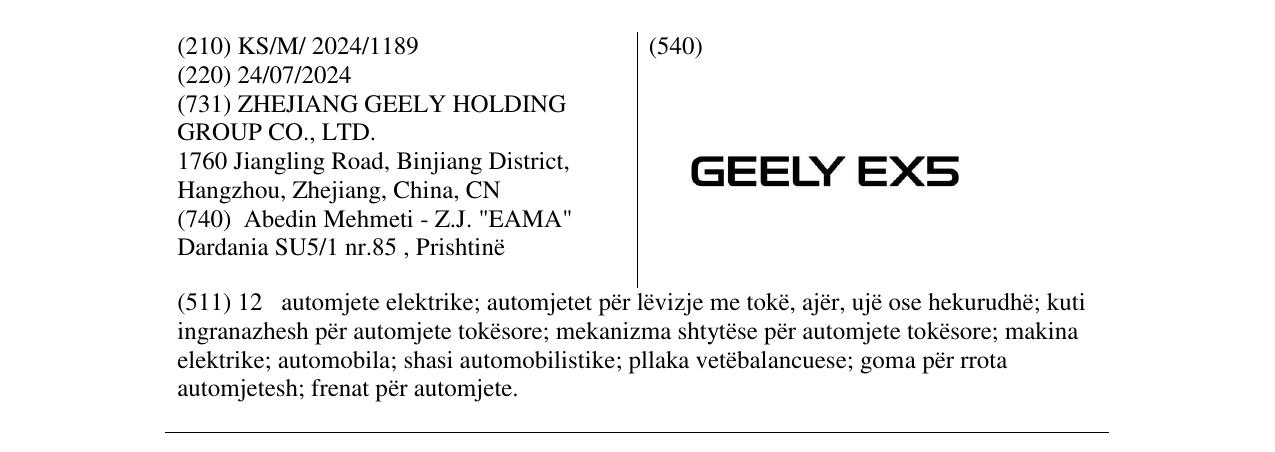 Zëri i markës GEELY EX5 në buletin