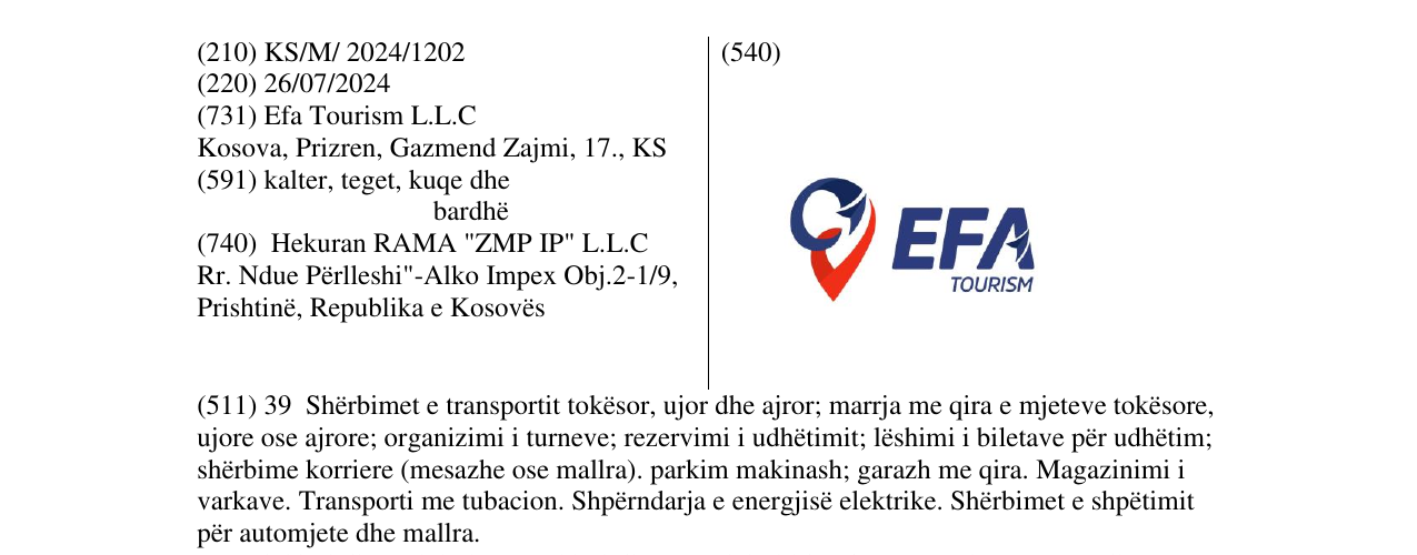 Zëri i markës EFA TOURISM në buletin