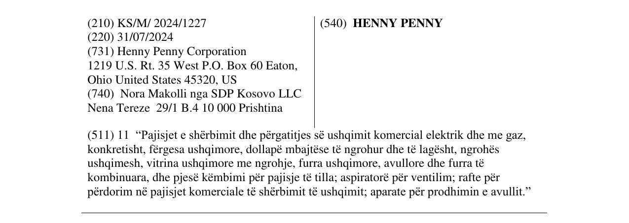 Zëri i markës HENNY PENNY në buletin