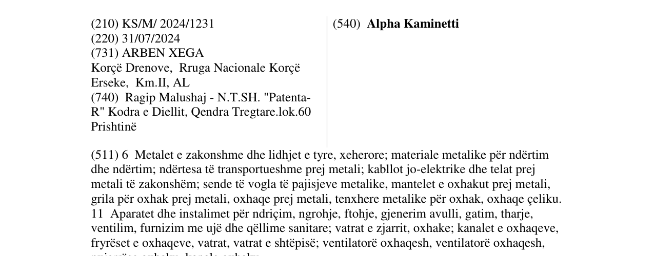 Zëri i markës Alpha Kaminetti në buletin