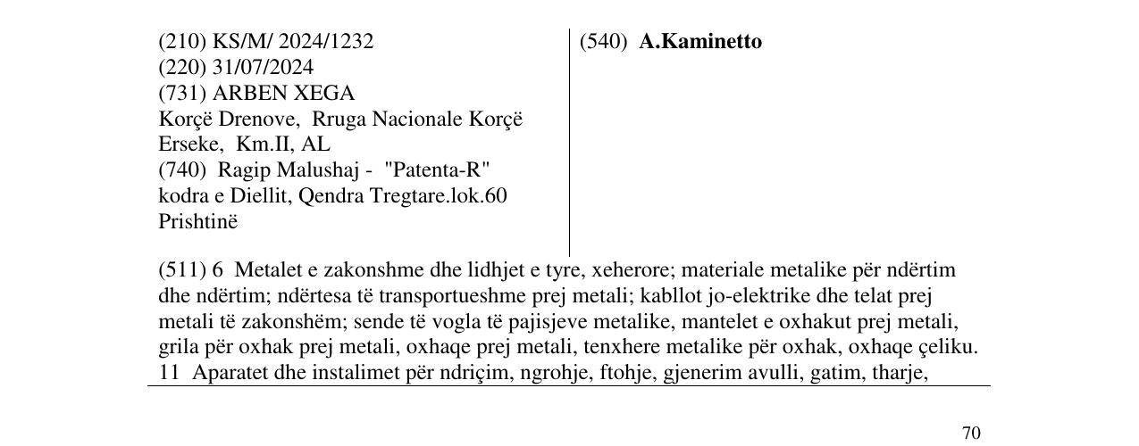 Zëri i markës A.Kaminetto në buletin