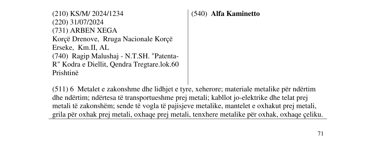 Zëri i markës Alfa Kaminetto në buletin