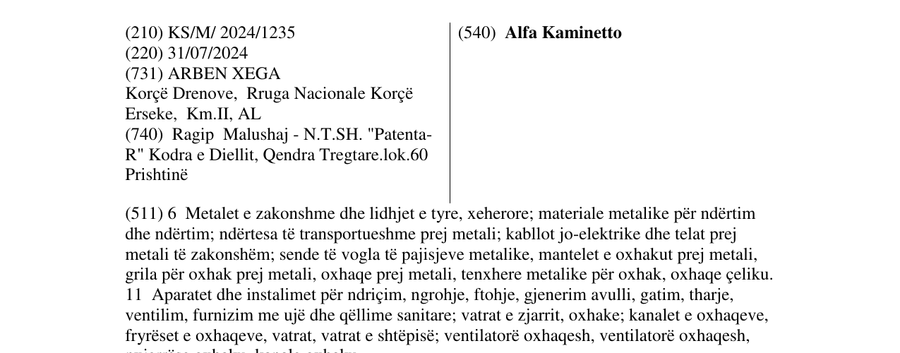Zëri i markës Alfa Kaminetto në buletin