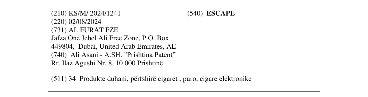 Zëri i markës ESCAPE në buletin