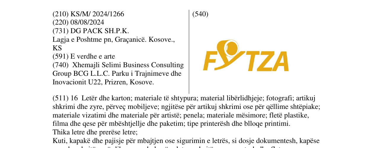 Zëri i markës FRYTZA në buletin
