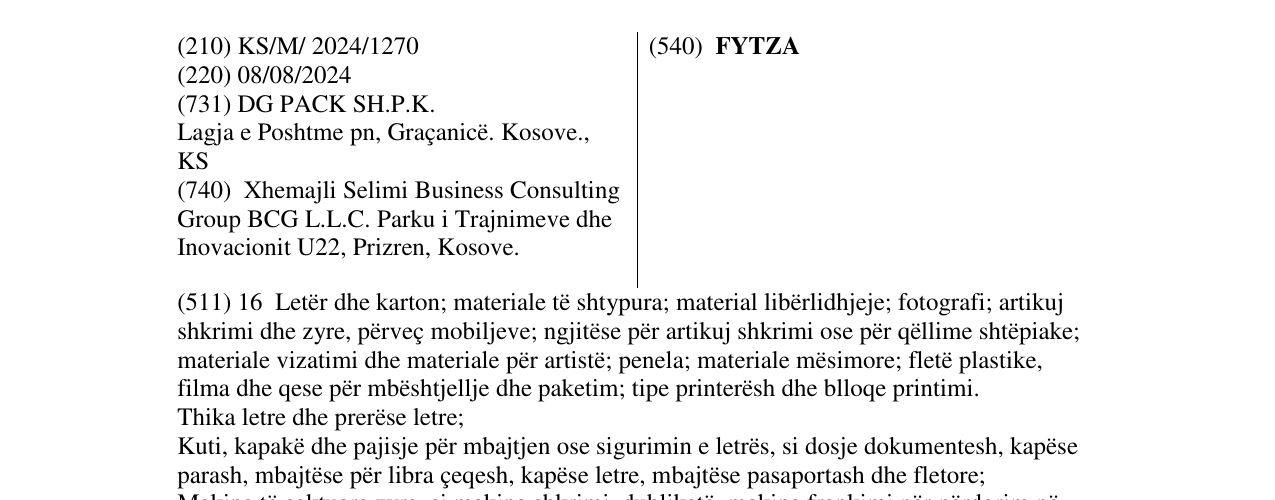 Zëri i markës FYTZA në buletin