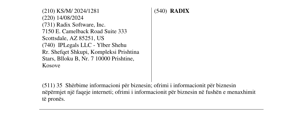 Zëri i markës RADIX në buletin