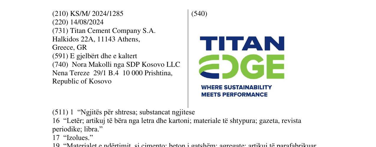 Zëri i markës TITAN DGE në buletin