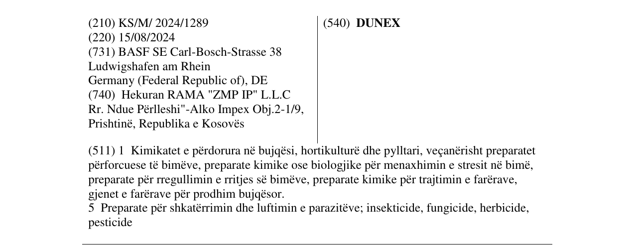 Zëri i markës DUNEX në buletin