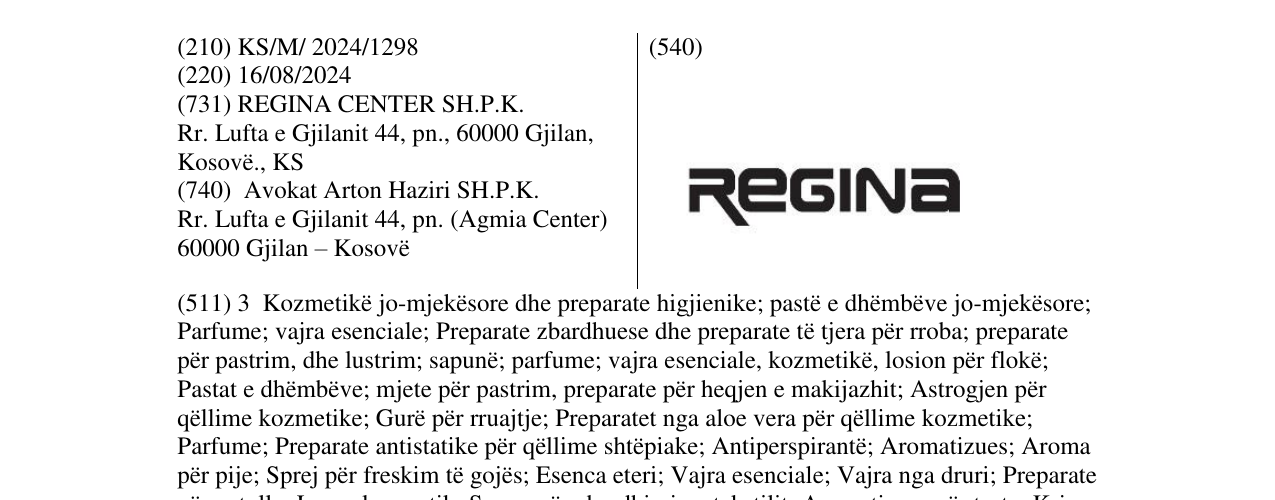Zëri i markës REGINA në buletin