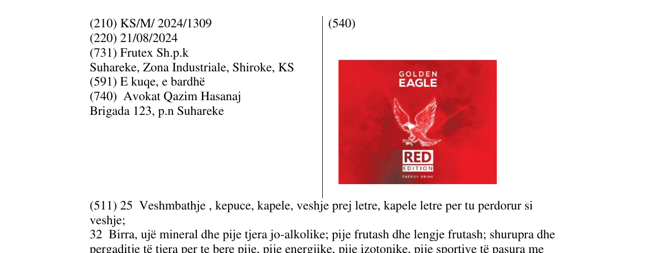 Zëri i markës GOLDEN EAGLE RED EDITION në buletin