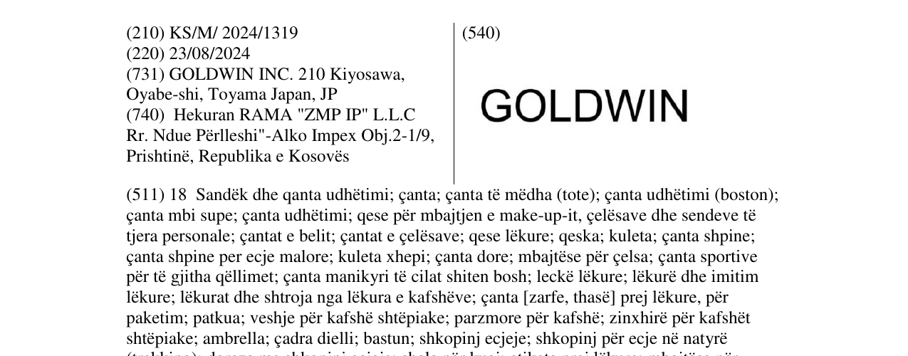 Zëri i markës GOLDWIN në buletin