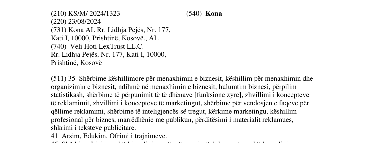 Zëri i markës Kona në buletin