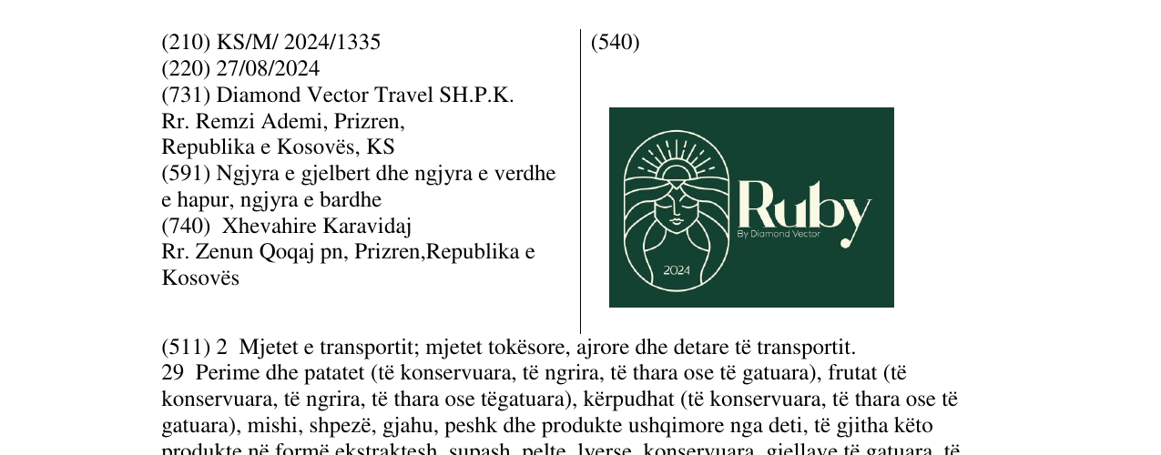 The entry of the trademark Ruby in the bulletin