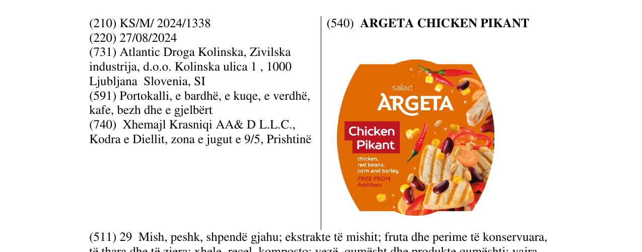 Zëri i markës ARGETA CHICKEN PIKANT në buletin