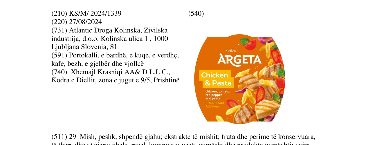 Zëri i markës ARGETA CHICKEN & PASTA në buletin