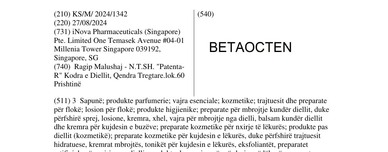Zëri i markës BETAOCTEN në buletin