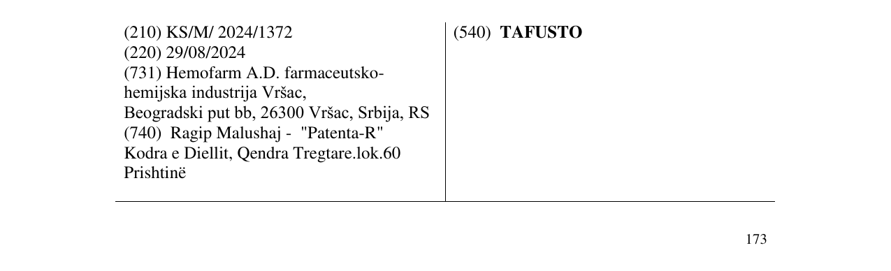 Zëri i markës TAFUSTO në buletin