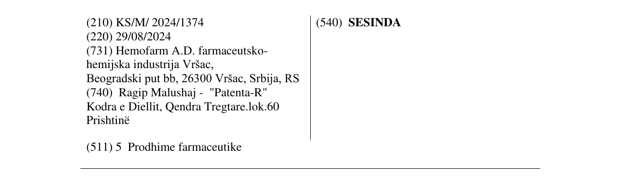 Zëri i markës SESINDA në buletin
