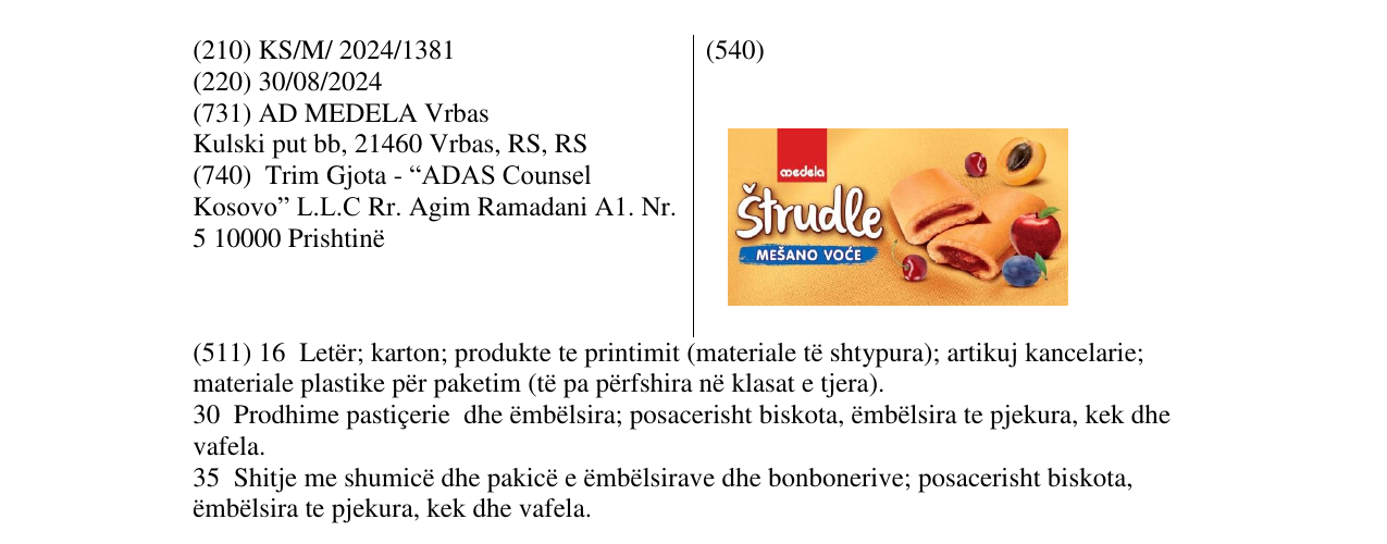 Zëri i markës Strudle MESANO VOCE në buletin