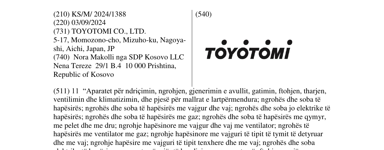Zëri i markës TOYOTOMI në buletin