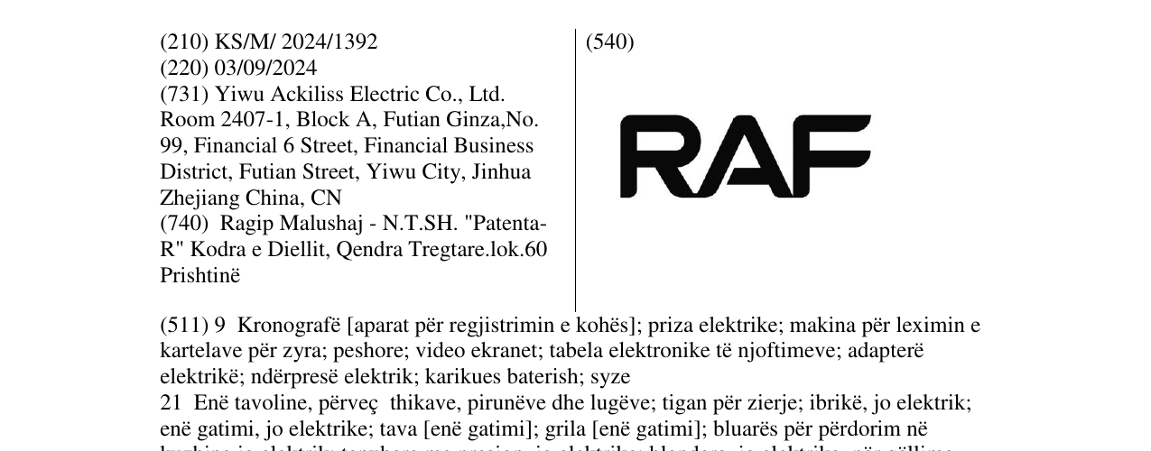 Zëri i markës RAF në buletin