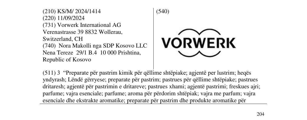 Zëri i markës VORWERK në buletin