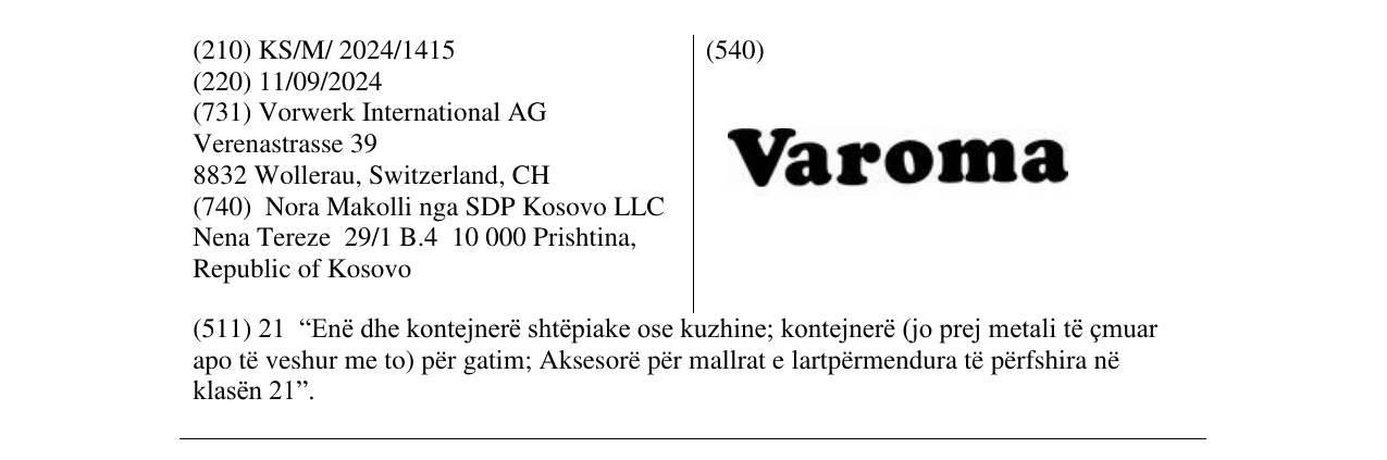 Zëri i markës Varoma në buletin