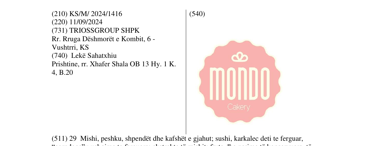 Zëri i markës MONDO CAKERY në buletin