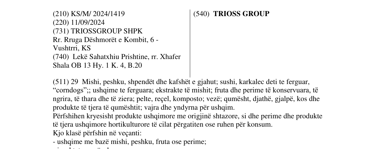 Zëri i markës TRIOSS GROUP në buletin