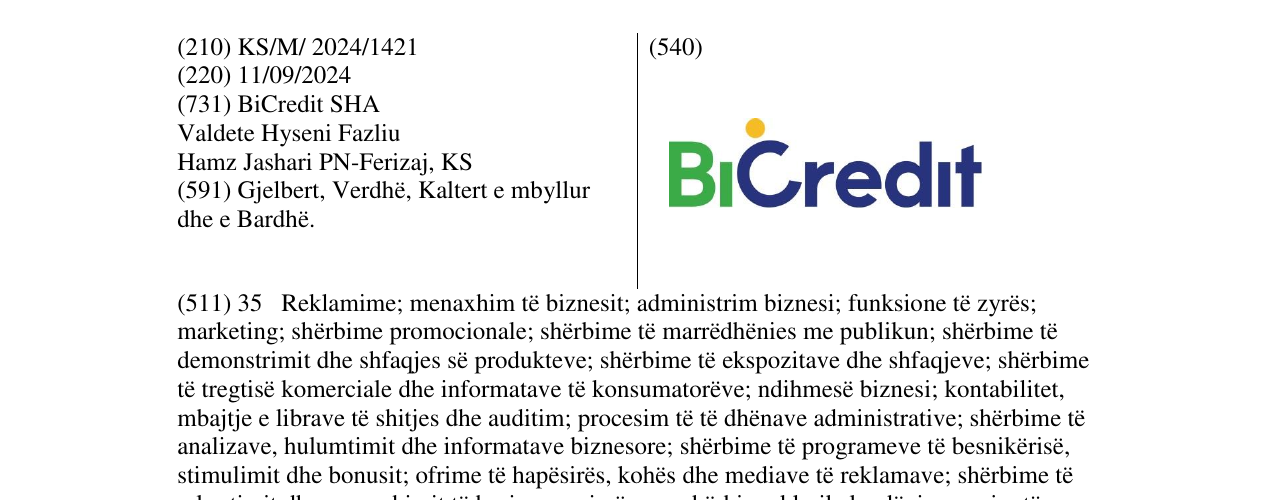 Zëri i markës BiCredit në buletin