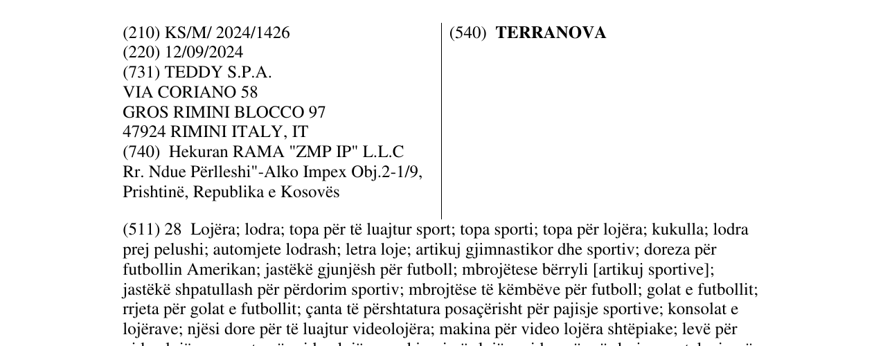 Zëri i markës TERRANOVA në buletin