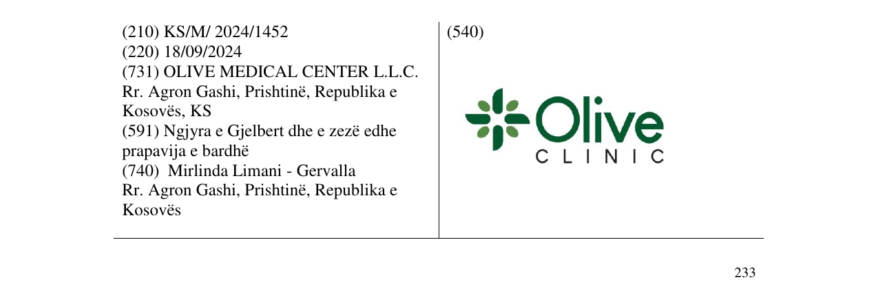 Zëri i markës OLIVE CLINIC në buletin