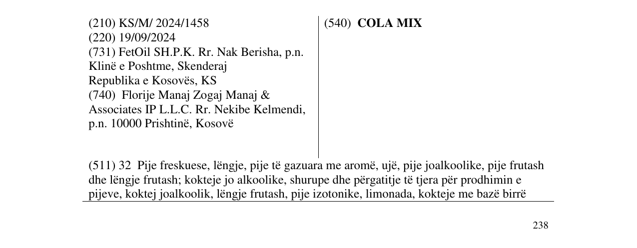 Zëri i markës COLA MIX në buletin