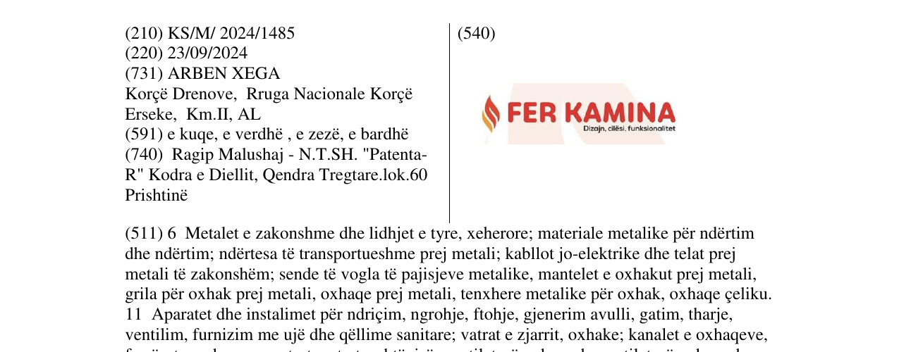 Zëri i markës FER KAMINA në buletin
